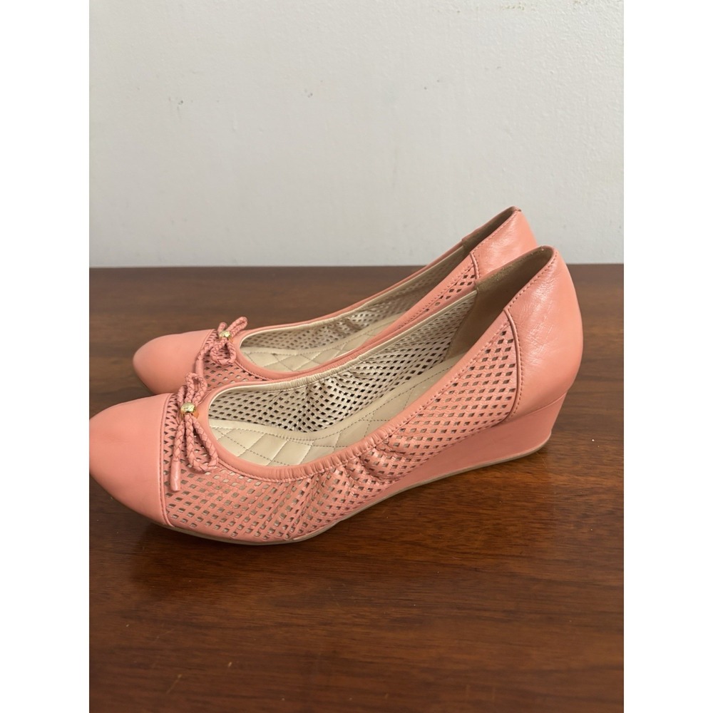 Cole Haan Women's Pink Coral Tali Wedge Shoes Leather Bow Size 10 $180